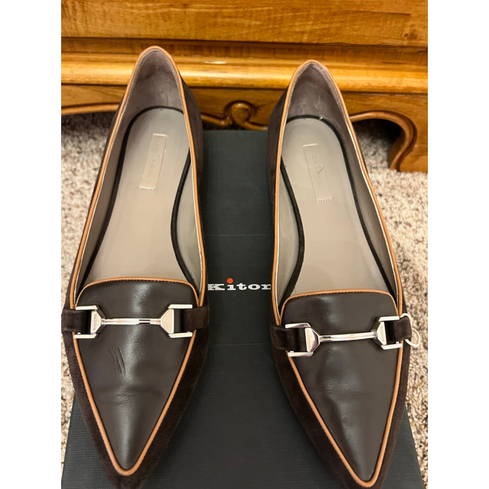 New Kiton Brown Suede Leather Loafers Flats Size 40/9.5 Fit Best - Picture 2 of 3
